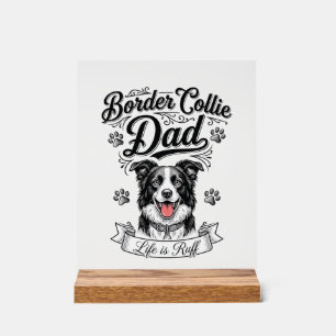 Panneau En Acrylique Papa Border Collie T-shirt de chien de gravure vin