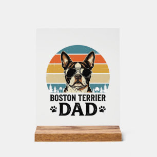 Panneau En Acrylique Papa Boston Terrier Conception Vintage Amoureux de