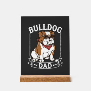 Panneau En Acrylique Papa Bouledogue Chien Lunettes de soleil Bandana