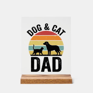 Panneau En Acrylique Papa Chien et Chat T-Shirt Vintage pour Amoureux d