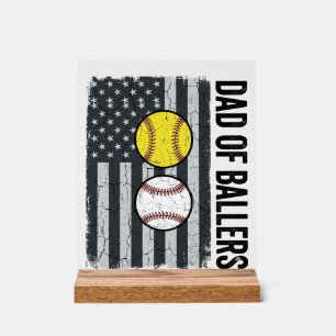 Panneau En Acrylique Papa de Ballers Softball Baseball Patriotique