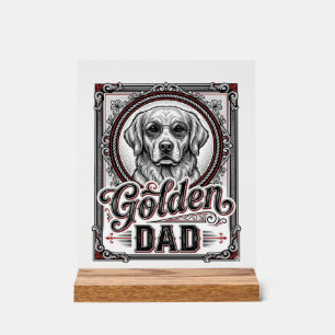 Panneau En Acrylique Papa Golden Retriever Dessin de gravure vintage_1