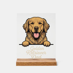 Panneau En Acrylique Papa Golden Retriever Gravure Vintage