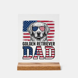 Panneau En Acrylique Papa Golden Retriever Patriotique Vintage T-shirt