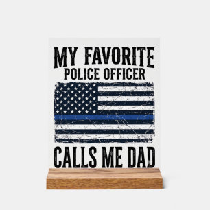 Panneau En Acrylique Papa officier de police ligne bleue mince vintage 