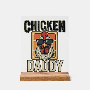 Panneau En Acrylique Papa Poule Drôle Coq Vintage Vecteur Chemise_1