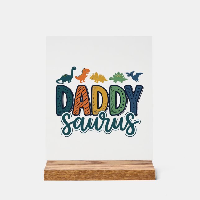 Panneau En Acrylique Papa Saurus Mignon Papa Dinosaure Conception Vecto (Recto)