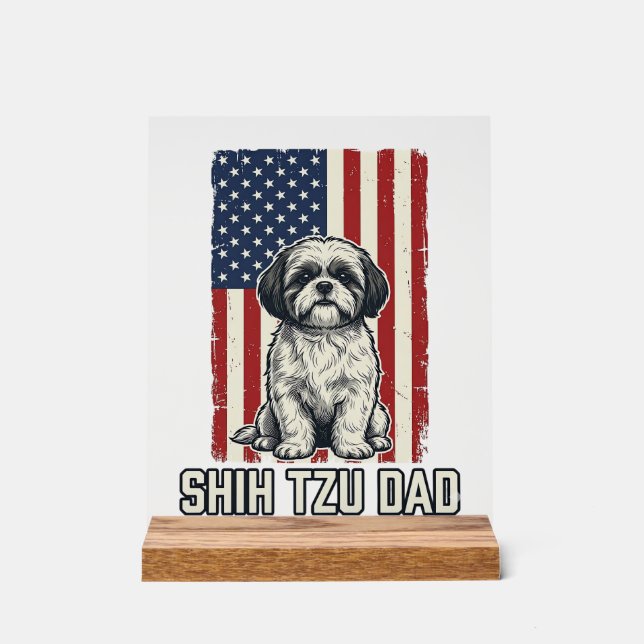 Panneau En Acrylique Papa Shih Tzu Drapeau Patriotique Vintage Chemise  (Recto)