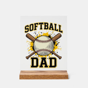 Panneau En Acrylique Papa Softball Vintage Varsity Dessin Bats Croisés_