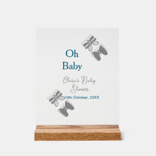 Panneau En Acrylique Papillon gris bleu baby shower oh bébé moderne tex