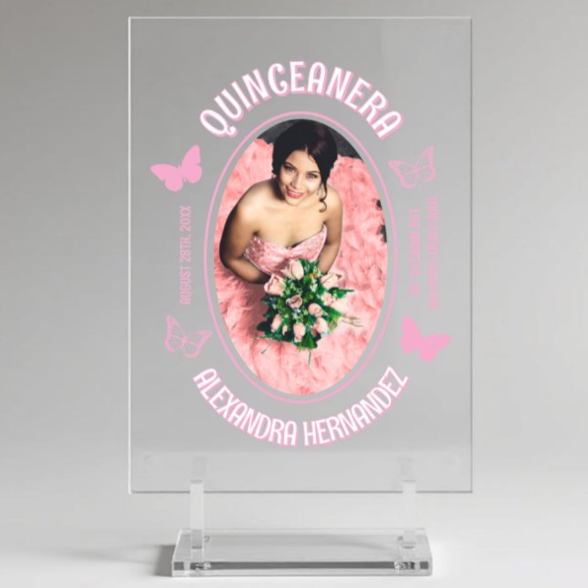 Panneau En Acrylique Papillons roses Quinceanera (Créateur téléchargé)