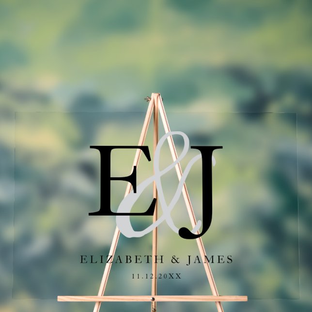 Panneau En Acrylique Paraphe de couple Monogramme Initiales Élégant sig (Neutre)