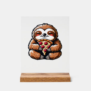 Panneau En Acrylique Paresseux drôle mangeant une Pizza, Animal Kawaii 