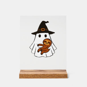 Panneau En Acrylique Paresseux Halloween Fantôme Sorcière Chapeau Amate