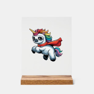 Panneau En Acrylique Paresseux Licorne Drôle en Héros pour un SuperHéro