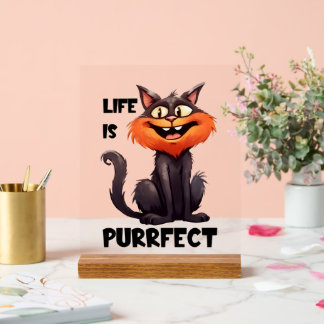 Panneau En Acrylique Parfait mot de vie art chat