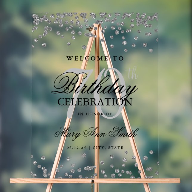 Panneau En Acrylique Parties scintillant Argent Confetti 70e anniversai (Neutre)