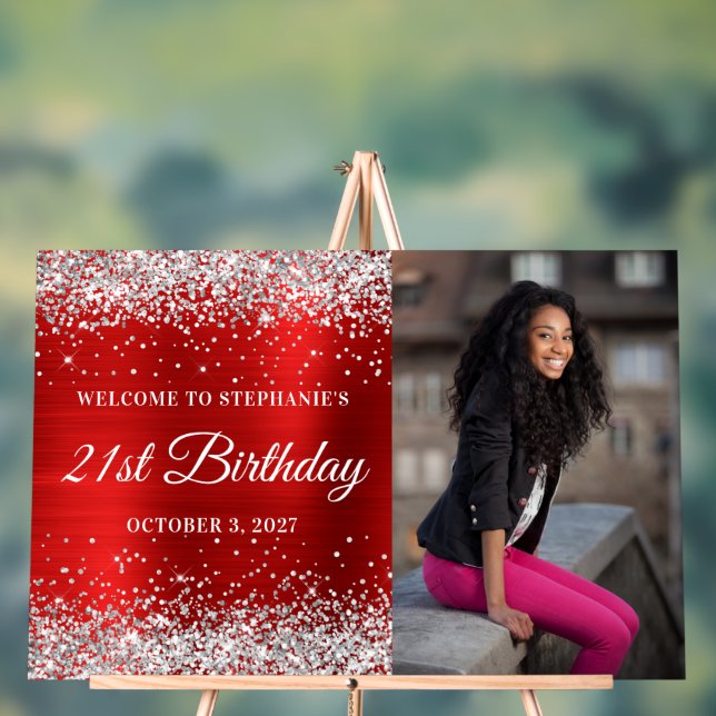 Panneau En Acrylique Parties scintillant Argent Red Welcome 21e anniver (Neutre)