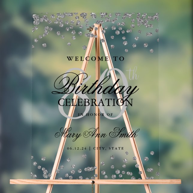 Panneau En Acrylique Parties scintillant Confetti Argent 80e anniversai (Neutre)