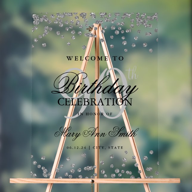 Panneau En Acrylique Parties scintillant Confetti Argent 90e anniversai (Neutre)