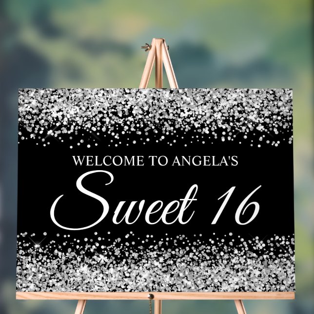 Panneau En Acrylique Parties scintillant d'argent Black Sweet 16 (Neutre)