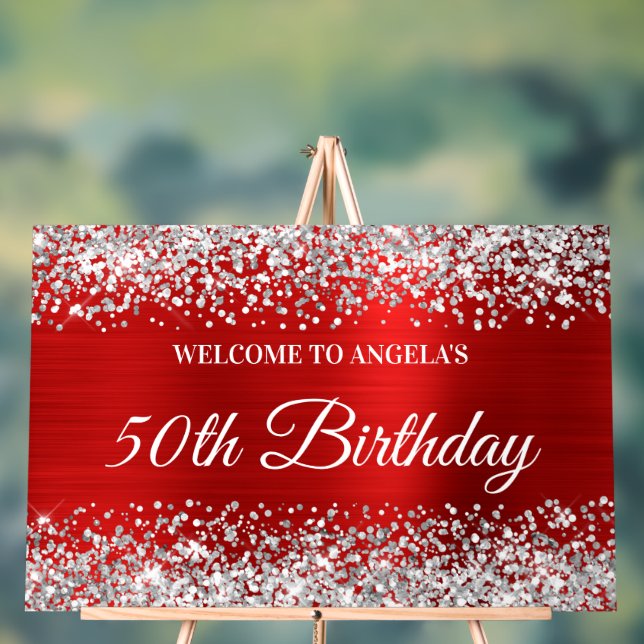Panneau En Acrylique Parties scintillant d'argent Rouge 50e anniversair (Neutre)