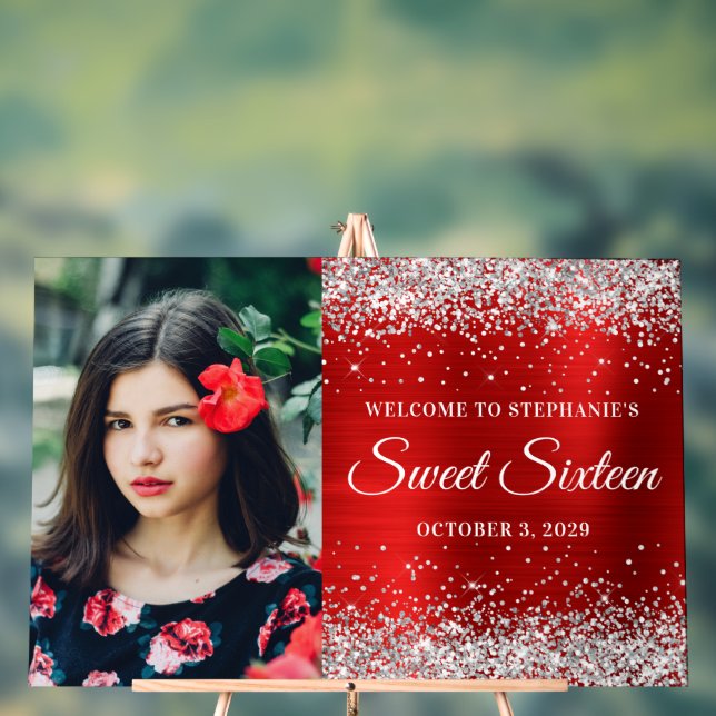 Panneau En Acrylique Parties scintillant d'argent Rouge Sweet sixteen d (Neutre)
