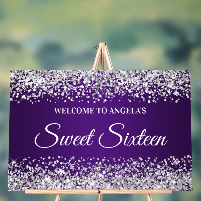 Panneau En Acrylique Parties scintillant d'argent Sweet sixteen royal p (Neutre)