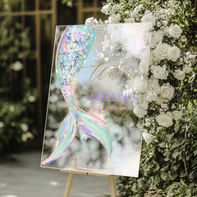 Panneau En Acrylique Parties scintillant d'or Mermaid Queue sous la mer (Créateur téléchargé)