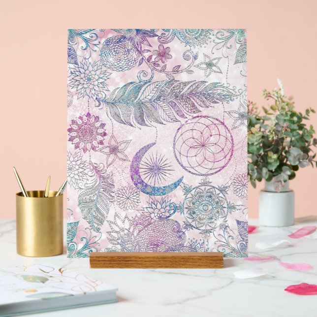 Panneau En Acrylique Parties scintillant magique Iridescente Plumes Dre (Mariage)