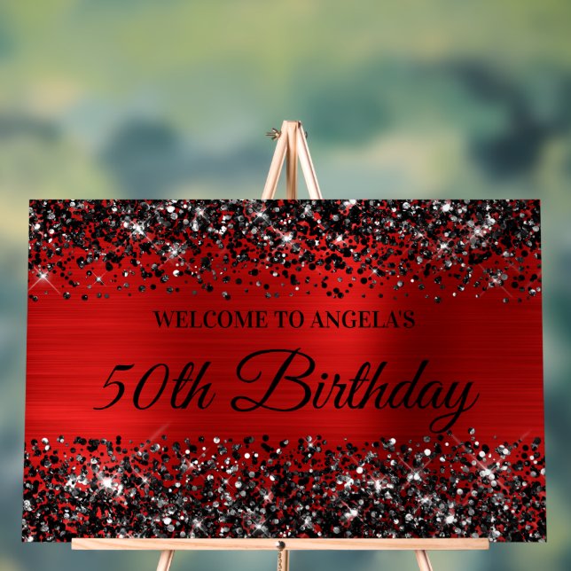 Panneau En Acrylique Parties scintillant noire Rouge Pile 50e anniversa (Neutre)