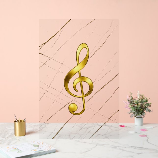 Panneau En Acrylique Parure murale en marbre et clé de sol dorée (Mariage)