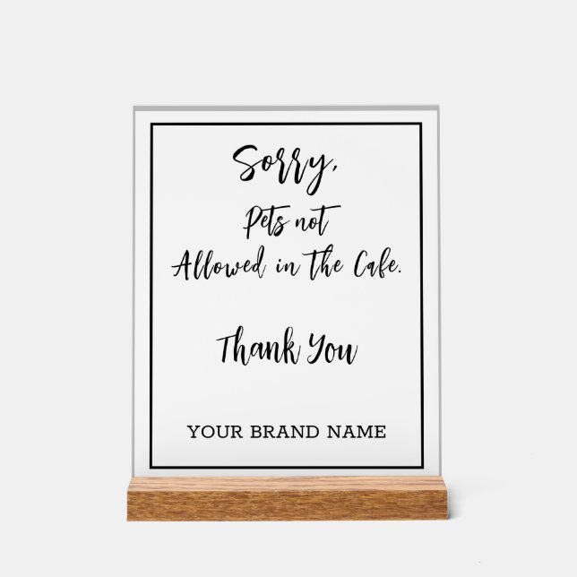 Panneau En Acrylique Pas d'animaux admis Personlise Café salon Affaires (Recto)