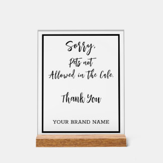 Panneau En Acrylique Pas d'animaux admis Personlise Café salon Affaires