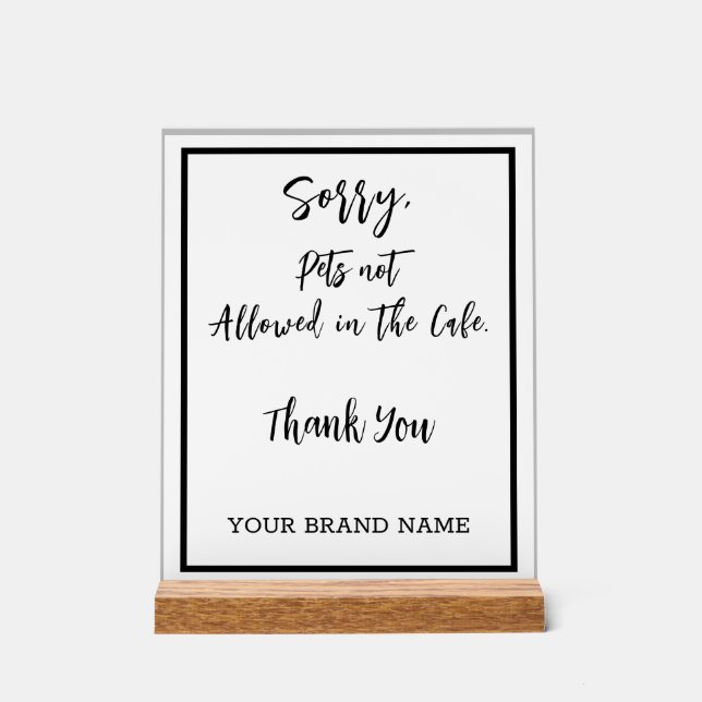 Panneau En Acrylique Pas d'animaux admis Personlise Café salon Affaires (Recto)