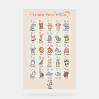 Panneau En Acrylique Pastel ABC Animals Poster for Kids