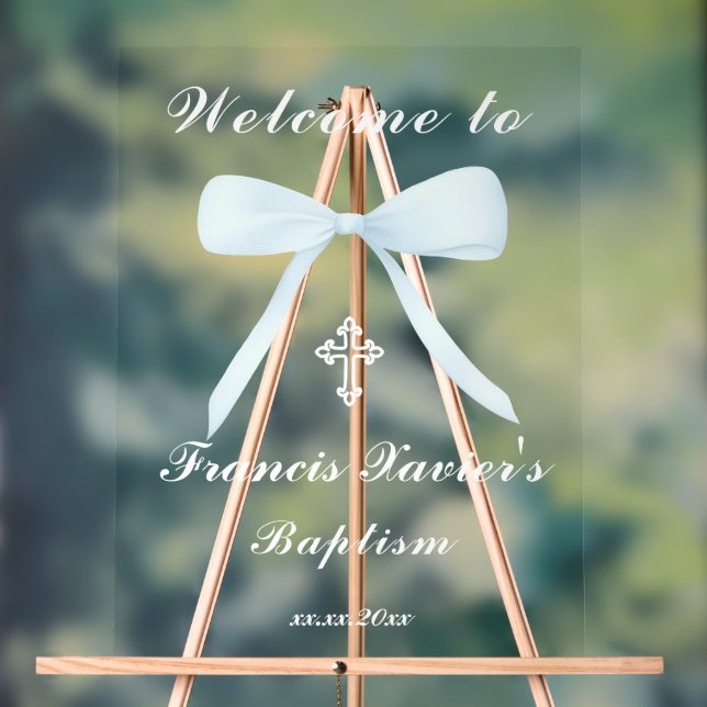 Panneau En Acrylique pastel blue bow welcome to the Baptism (Neutre)