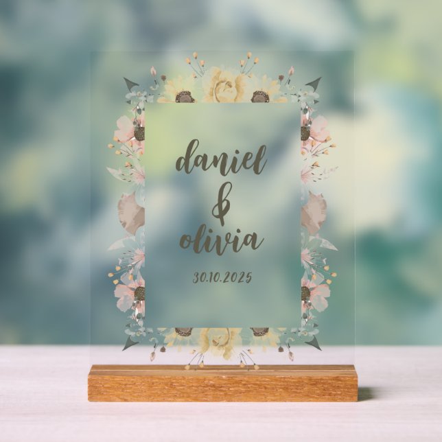 Panneau En Acrylique Pastel Color Floral Mariage (Neutre)