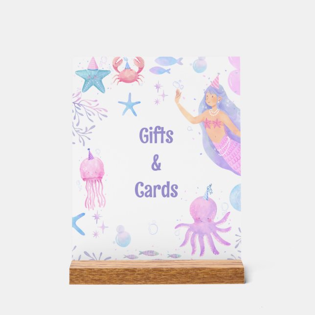 Panneau En Acrylique Pastel Mermaid & Sea Friends Girl Cadeaux & Carte (Recto)