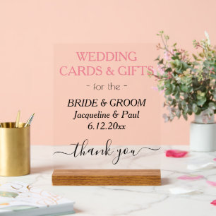 Panneau En Acrylique Pastel Rose Mariage Noms Cartes Cadeaux Effacer
