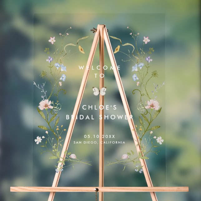 Panneau En Acrylique Pastel Wildflower Cadre Whimsical Bridal Douche (Neutre)