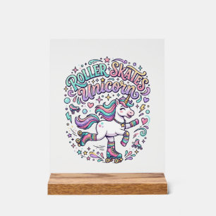 Panneau En Acrylique Patins à roulettes Licorne Graphisme de style rétr