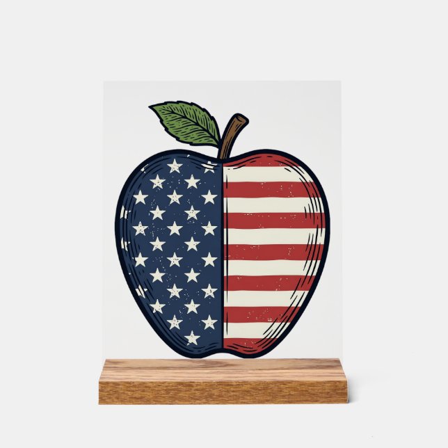 Panneau En Acrylique Patriotic Apple Vintage Engraving Vector Design_1 (Recto)