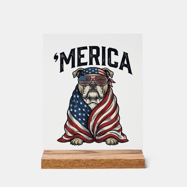 Panneau En Acrylique Patriotic Bulldog 'Merica Vintage Vector Shirt Des (Recto)
