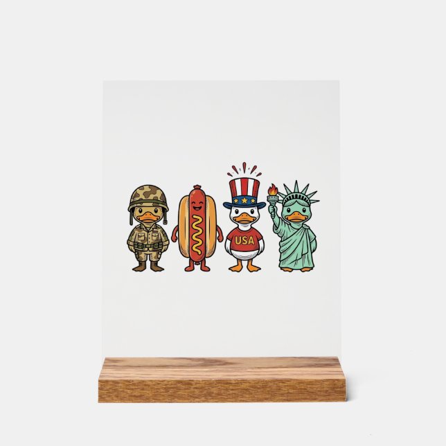Panneau En Acrylique Patriotic Duck and Hot Dog Vintage Vector Shirt_1 (Recto)
