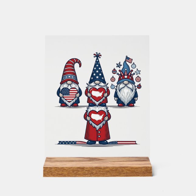 Panneau En Acrylique Patriotic Gnome Trio Vintage Vector Design_1 (Recto)