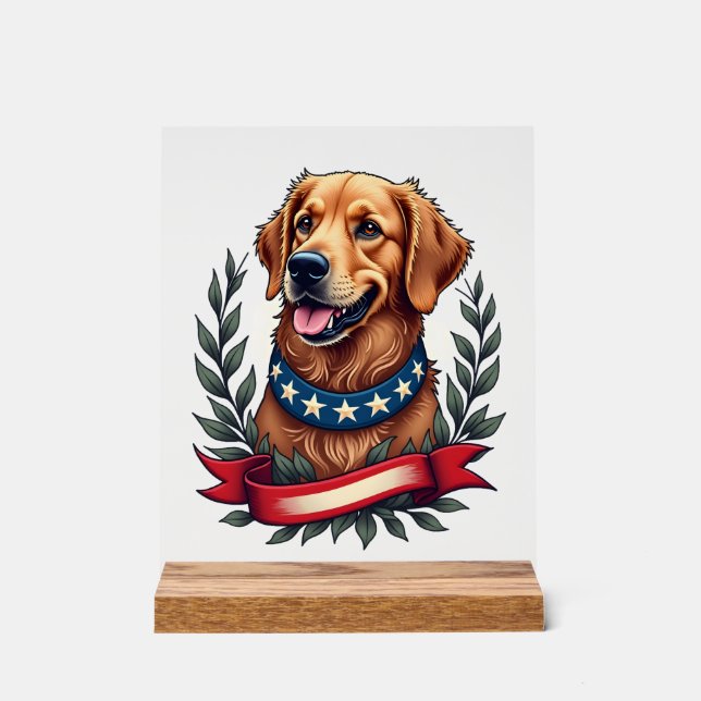Panneau En Acrylique Patriotic Golden Retriever Americana Art Tee 2 (Recto)