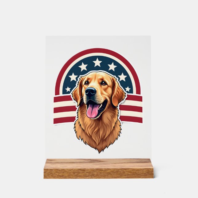 Panneau En Acrylique Patriotic Golden Retriever Arc Layout Shirt 2 (Recto)