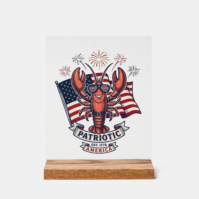 Panneau En Acrylique Patriotic Lobster Flag Vintage Engraving T-Shirt_1 (Recto)