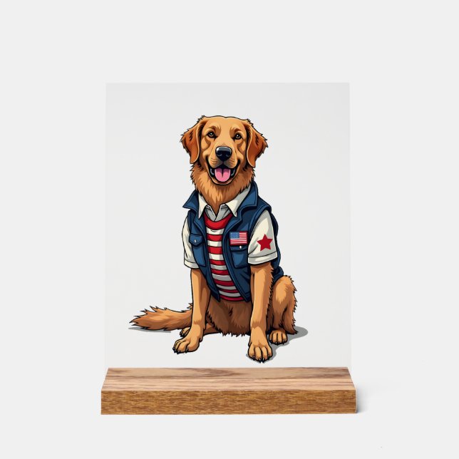 Panneau En Acrylique Patriotic Service Dog Golden Retriever Shirt 4 (Recto)